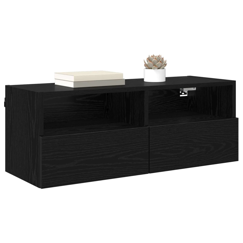 Mobiletti TV da Parete 2 pcs Rovere Nero 80 x 30 x 30 cm 882933