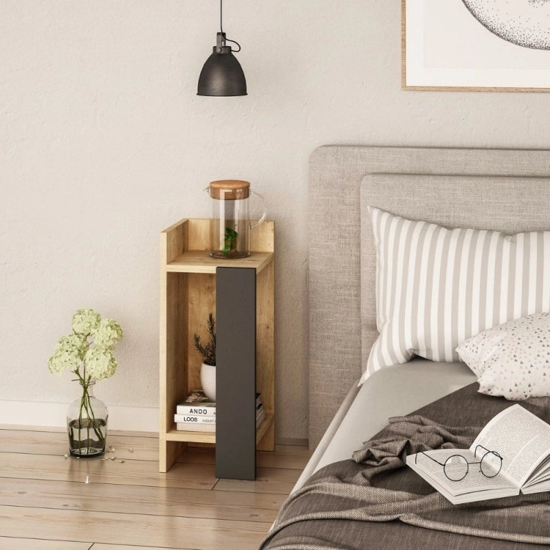 Tavolino comodino di design Elos rovere oak pannello antracite 25x25x60h sinistro