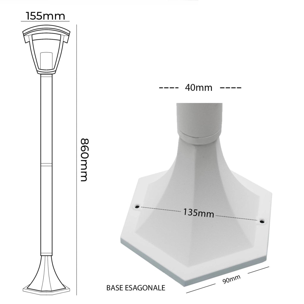 Lampione moderno da giardino E27 lampioncino impermeabile luce per viale cortile sentiero bianco 86cm