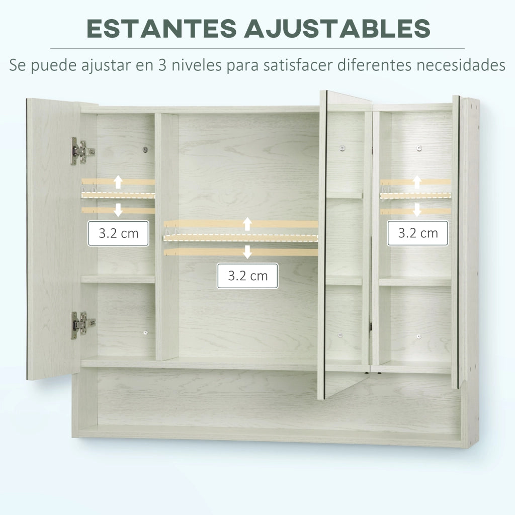 Armadio Bagno con Specchio 3 Ante e Ripiano Regolabile ¨C zephmum ¨C Bianco 90x15x75 cm