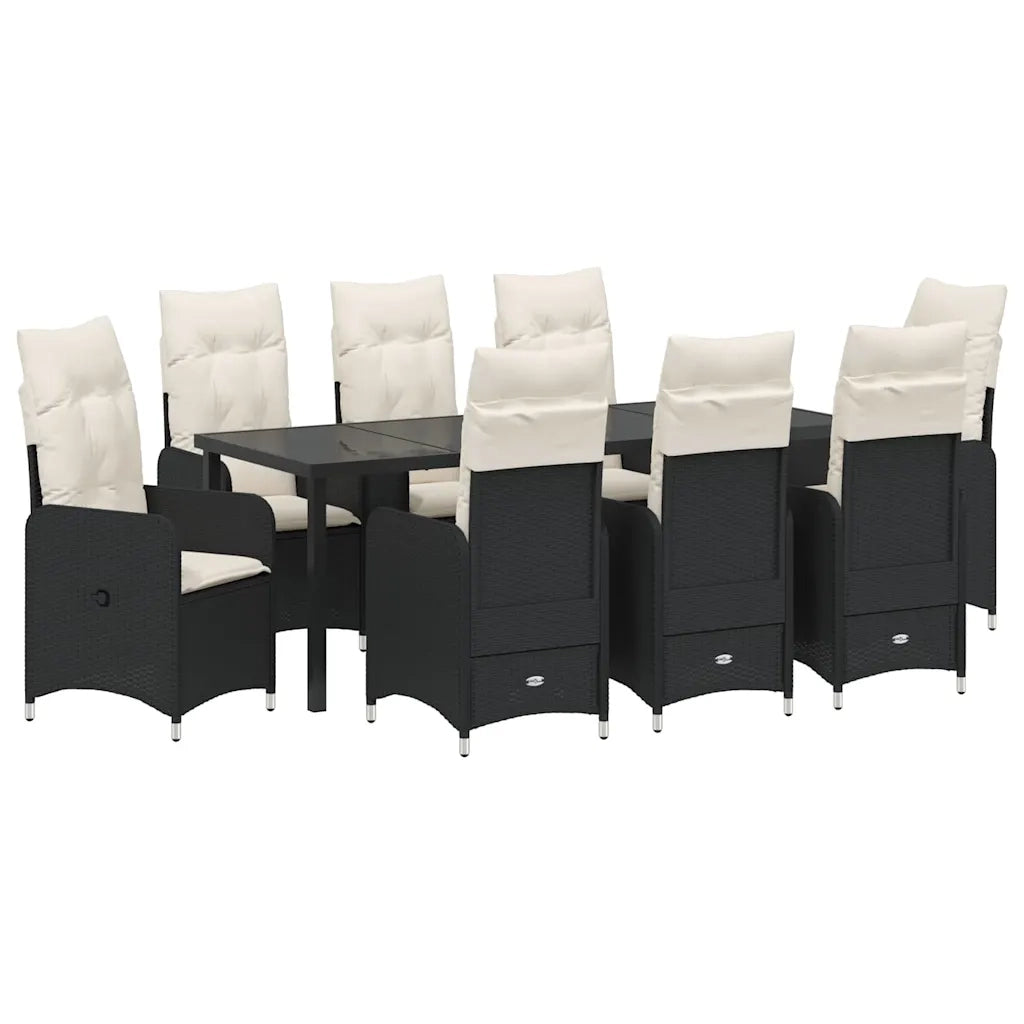 Set da Pranzo per Giardino con cuscino 9 pcs Nero polyrattan 3379638