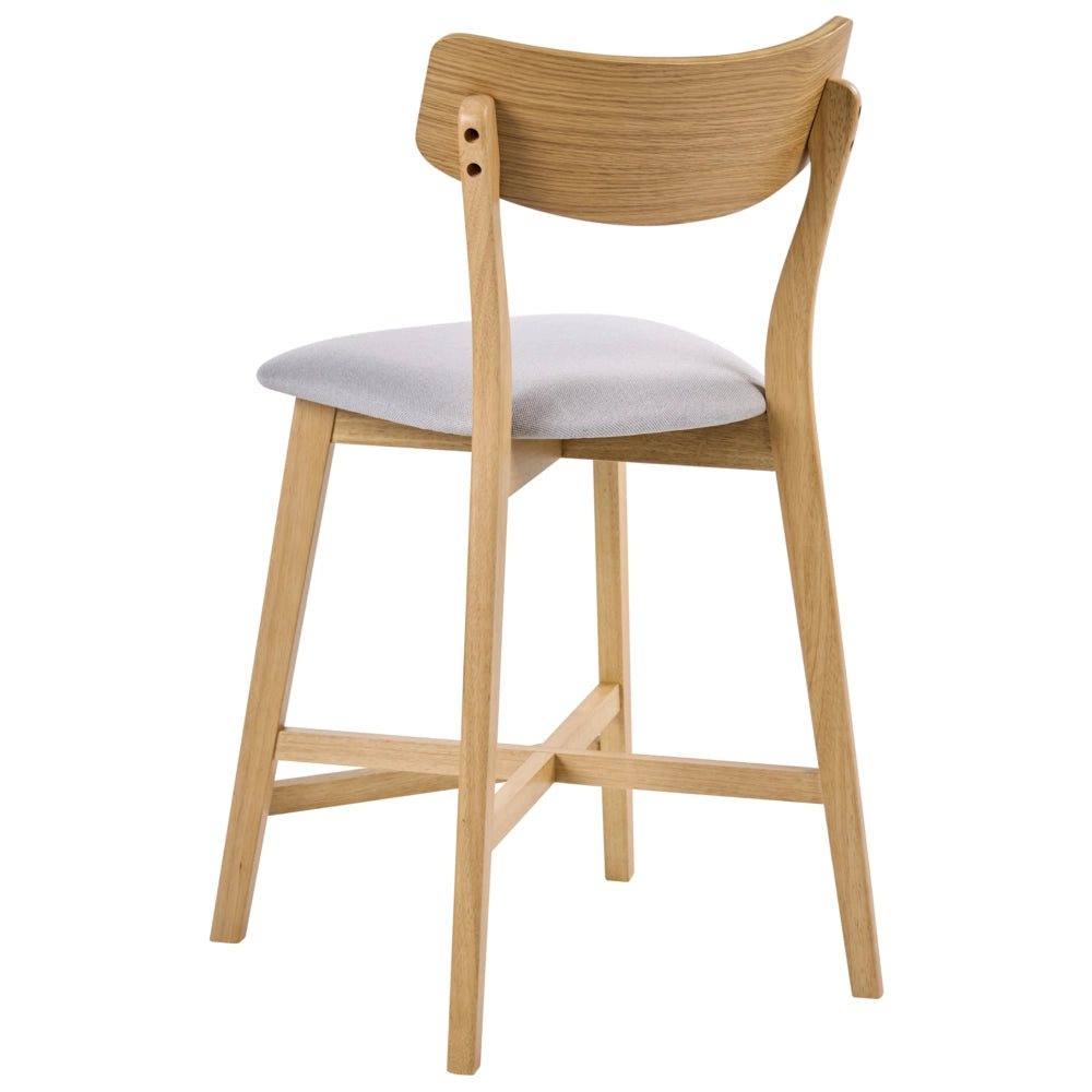 Set di 2 sedie da pranzo con seduta in tessuto grigio e struttura in legno massiccio chiaro stile retrò senza braccioli