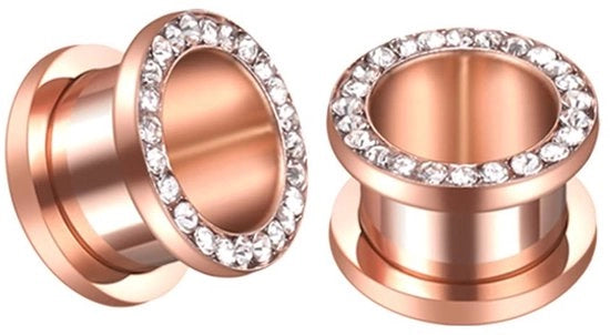 Orecchini per orecchie Rosé con decorazioni in vetro - Pluggen/Expander - Perle - Acciaio inossidabile - Ipoaderegeno - Leggero/Duraturo - Orecchini per orecchie