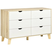 CASSETTIERA 6 CASSETTI CON MANIGLIE INTAGLIATE IN LEGNO 120X40X76 CM BIANCO E ROVERE