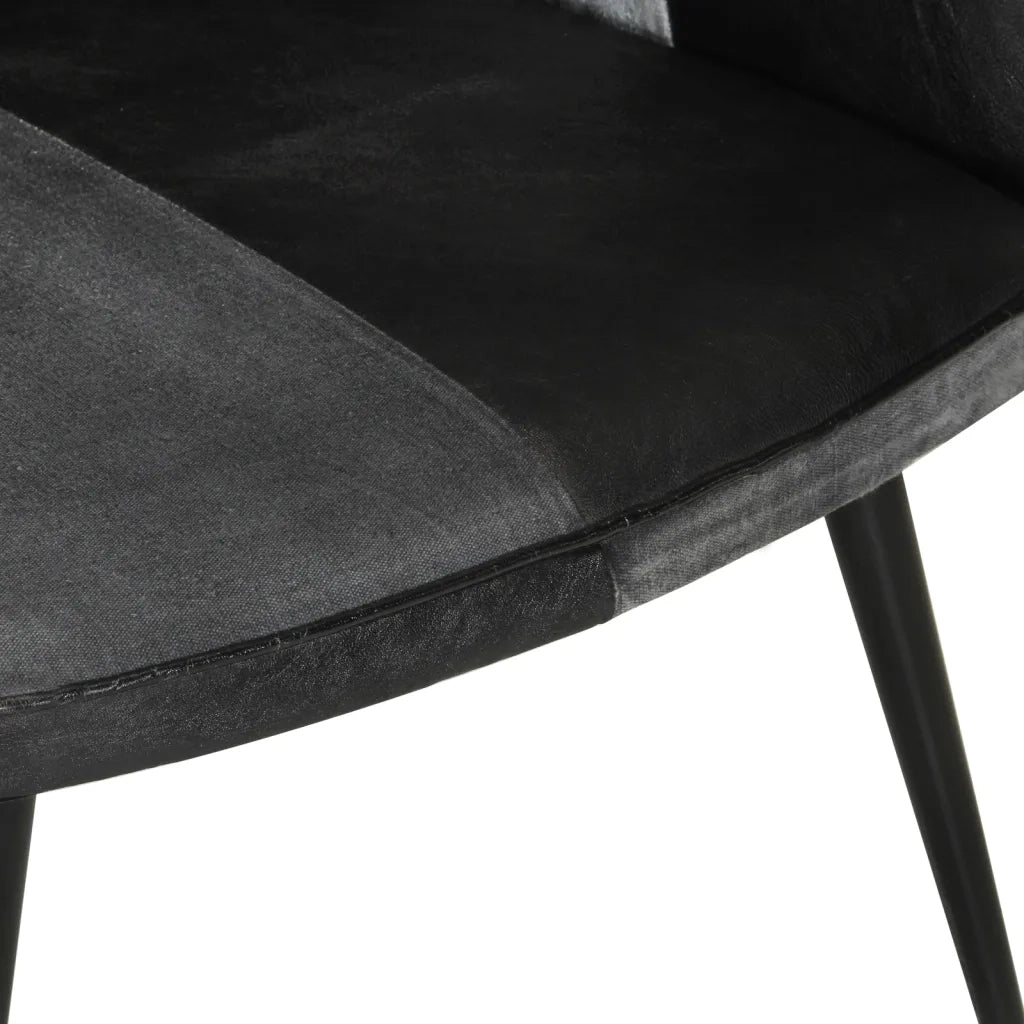 Poltrona Wingback Nera e Grigia in Vera Pelle 339662