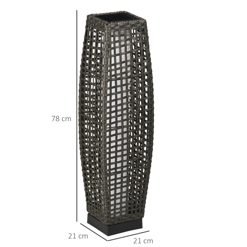 Lampada Solare da Giardino ¨C Zephmum ¨C Acciaio e Rattan, 21x21x78 cm, Nero e Grigio