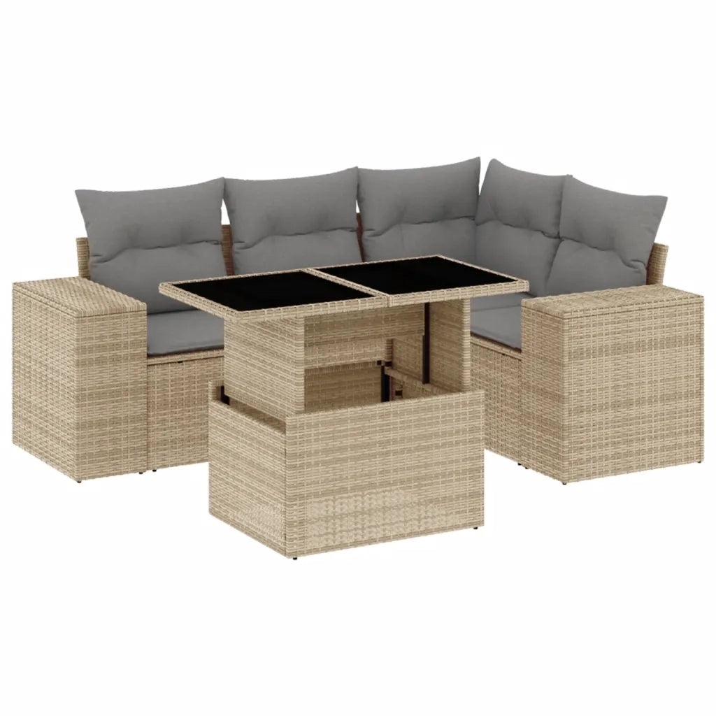 Set Divano da Giardino 5 pz con Cuscini Beige in Polyrattan 3269139