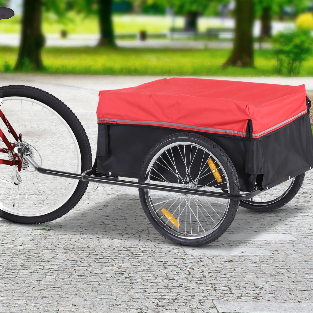 Rimorchio per merci, rimorchio per trasporto, rimorchio per bici a 2 ruote, nero e rosso, robusto e versatile per tour in bicicletta
