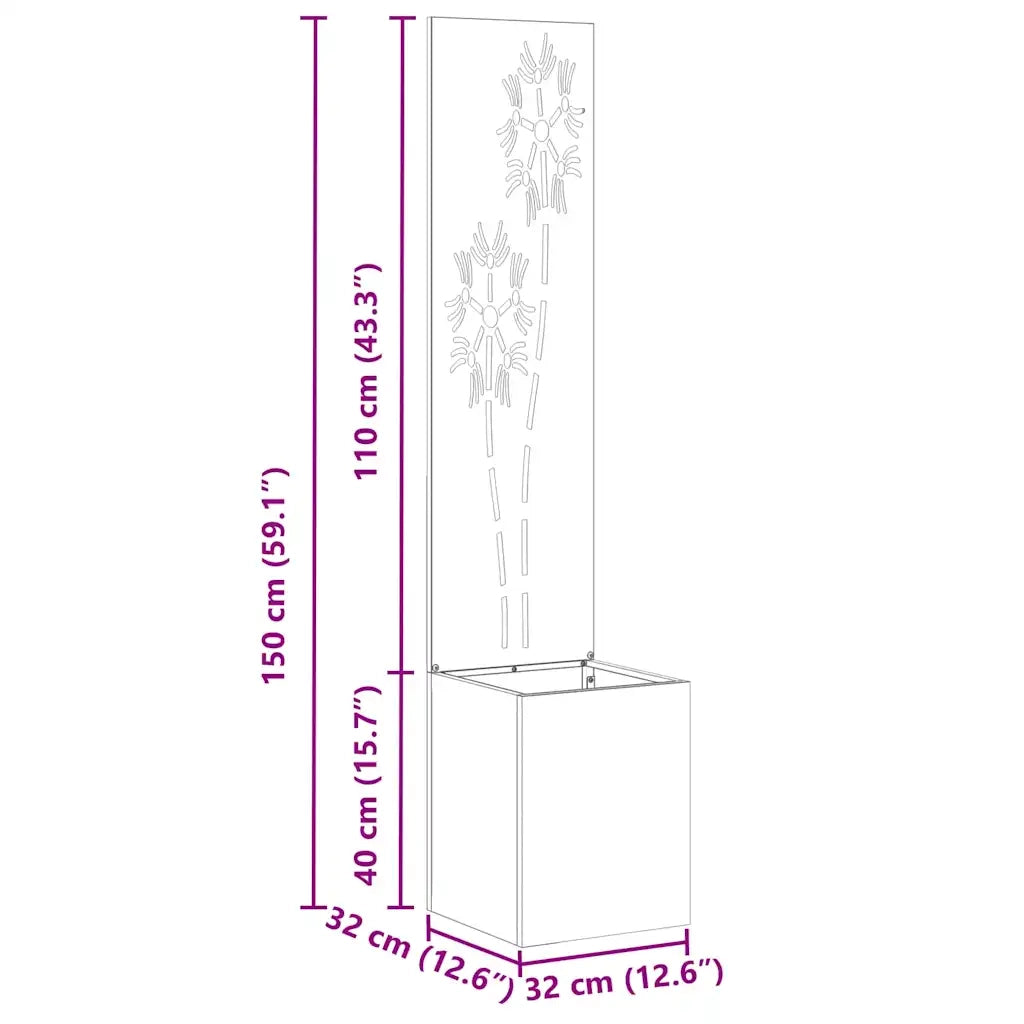 vidaXL Vaso da Giardino con Pannello Decorativo Nero 32 x 140 cm