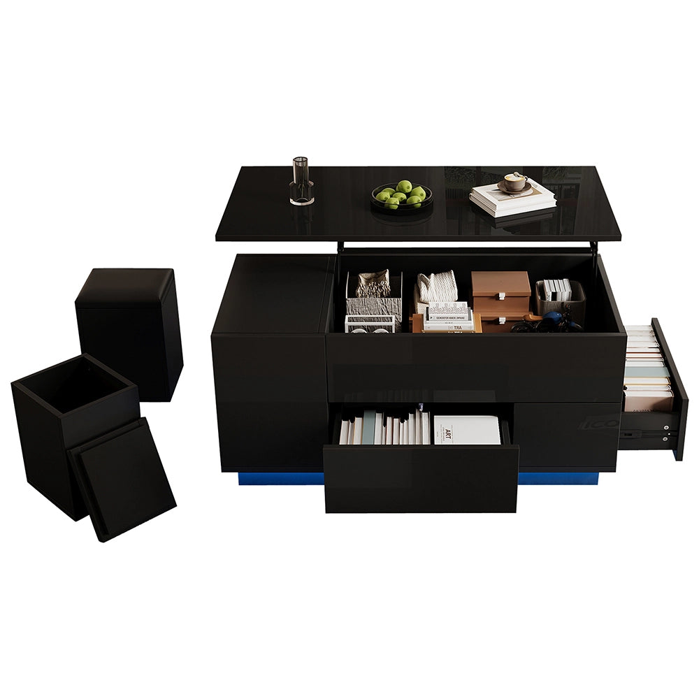 Tavolino 4 in 1 - Xylo - 100x50cm LED 2 cassetti nero