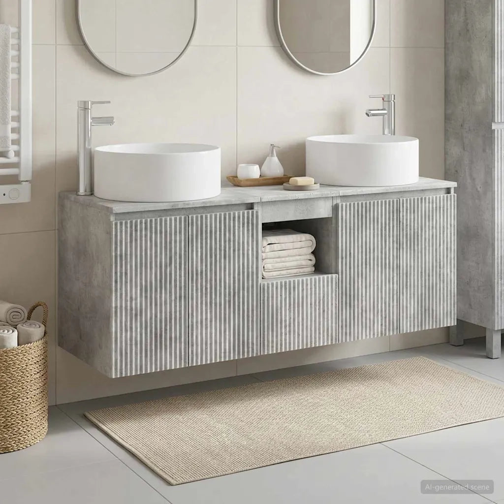 Set di Armadi da Bagno 3 pz Grigio Cemento 3405740