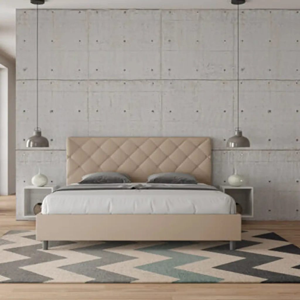 Letto matrimoniale king size con rete imbottito 200x210 similpelle tortora Priya