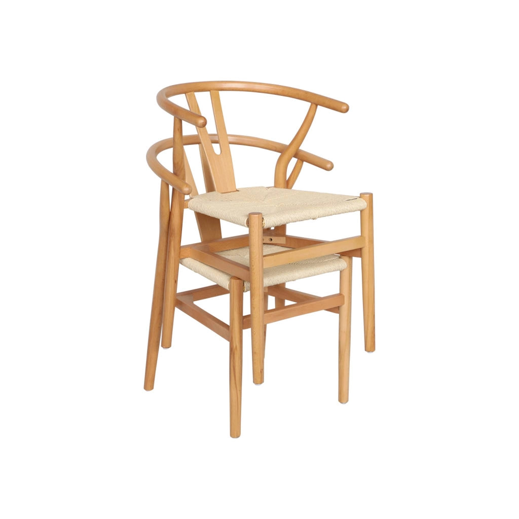 Set 2 sede in legno con seduta in corda, marrone naturale