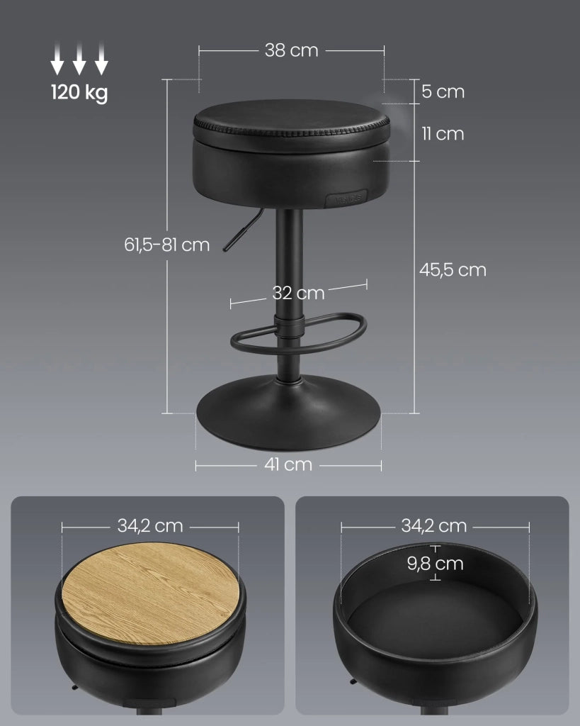 Sgabello da bar girevole a 360° altezza regolabile con contenitore in similpelle con cuciture moderne per cucina/bar facile da montare nero 12_0005375