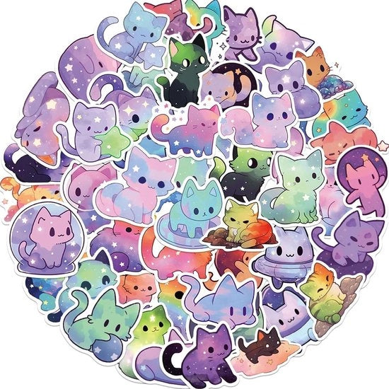 Sticker animato cielo stellato arcobaleno per bottiglie di acqua - 100 pezzi - Stickers schiacciati estetici idrorepellenti in vinile per bottiglie di acqua.