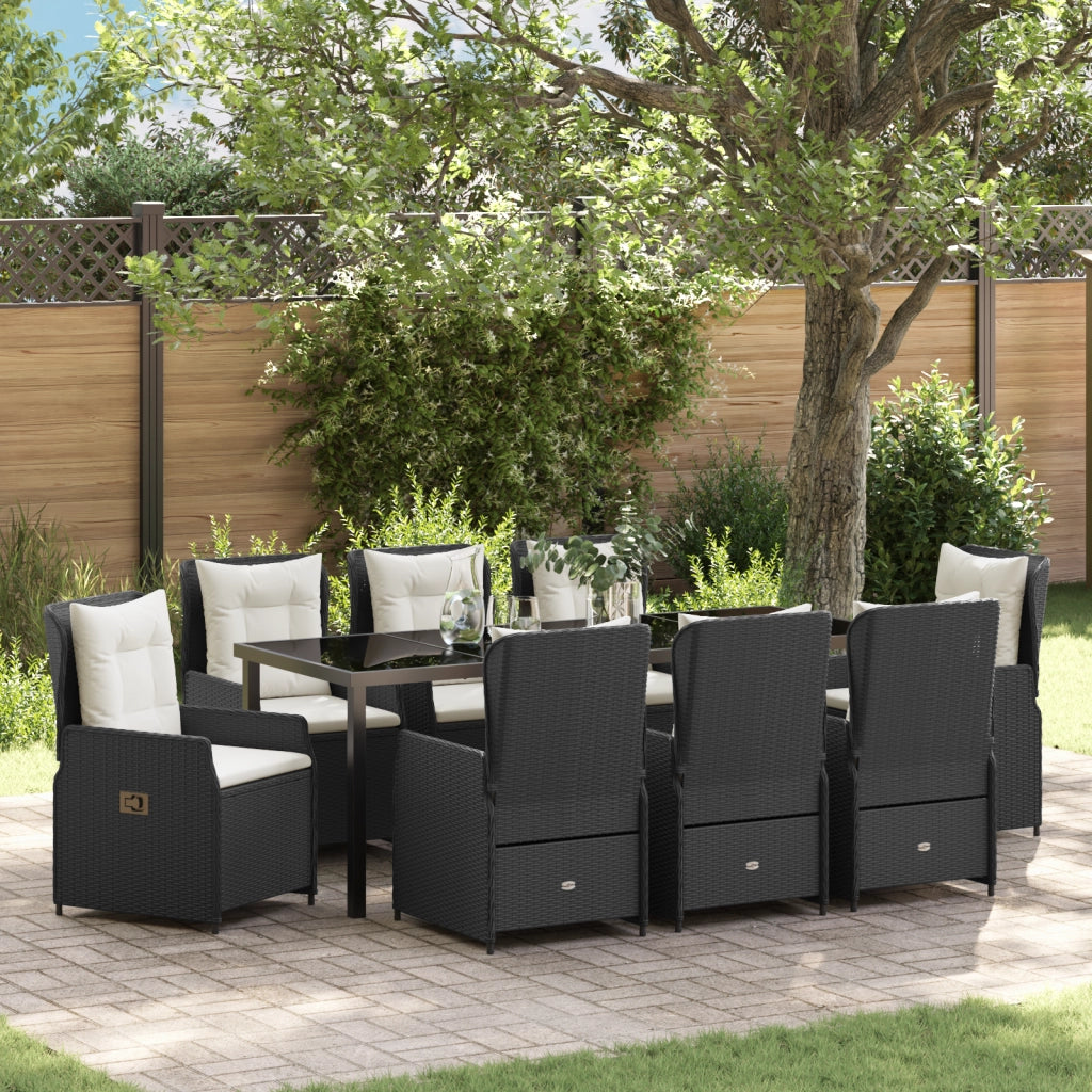 Set pranzo giardino 9 pezzi in polyrattan nero