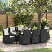Set pranzo giardino 9 pezzi in polyrattan nero