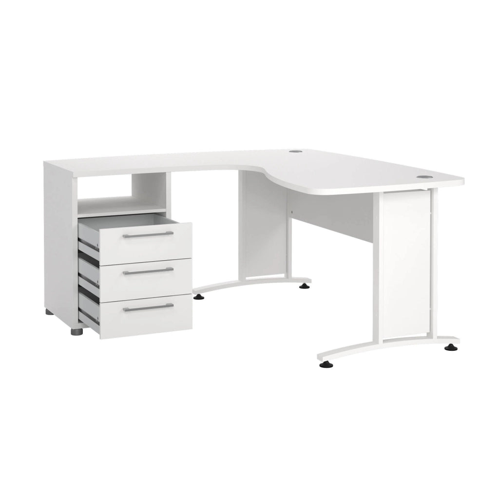 Scrivania Estong, Scrittoio multiuso, Tavolo per ufficio porta PC, Piano di lavoro, 159x150 h75 cm, Bianco