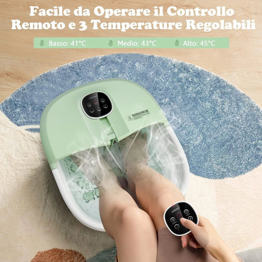 Pediluvio Massaggiatore Piedi Elettrico, Pediluvio Idromassaggio Plantare Pieghevole con Telecomando, 3 Temperature Regolabili, Timer, Fino al 45 (Verde)