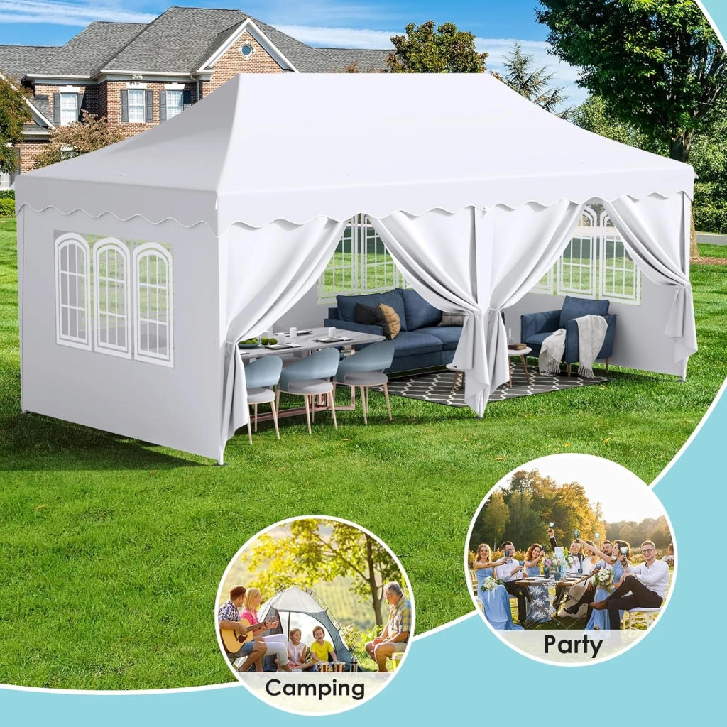 Gazebo 3x6 Pieghevole Impermeabile con 6 Pareti Laterali, Gazebo Esterno Antivento,Tenda UV 50+,12 Chiodi Rettificati e 6 PCS sacchi di sabbia, Gazebo da Giardino Festa/Campeggio/Matrimoni,Bianco