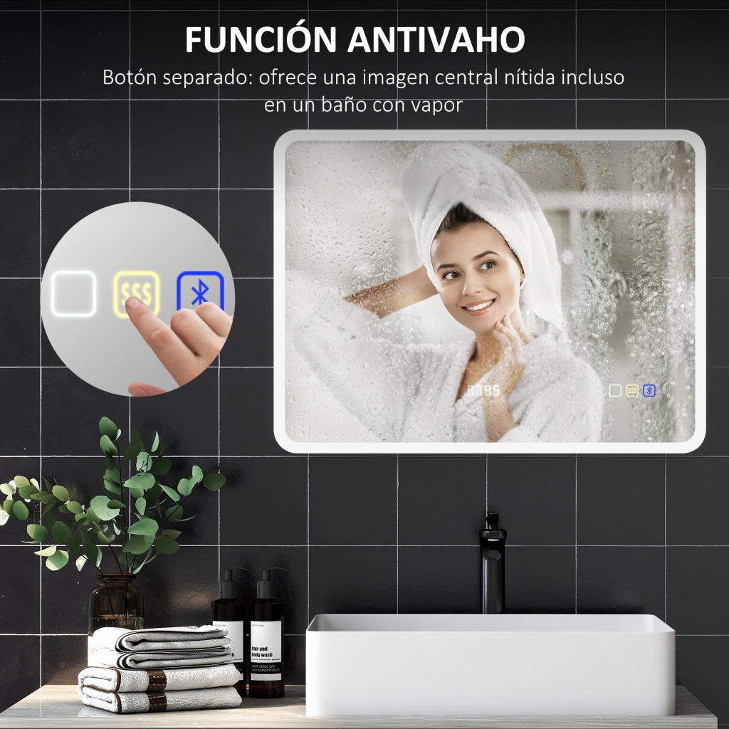 Specchio da Bagno con LED Bluetooth ¨C zephmum ¨C 80x60 cm Antivaho 3 Colori IP44