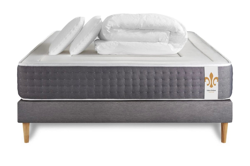Pacchetto letto completo - Materasso 200x200cm + Box spring con doghe (kit) + 2 cuscini + Piumino - Vingt-Six