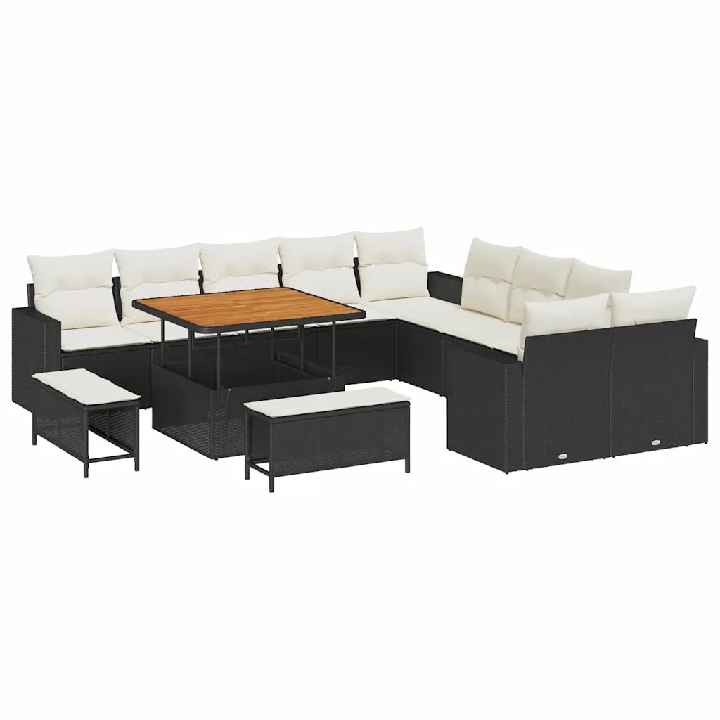 Set Divano da Giardino 13 pcs Nero polyrattan