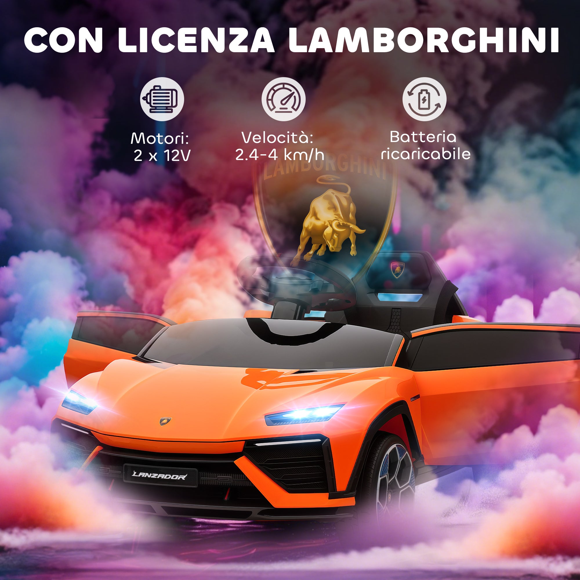 Macchina Elettrica per Bambini 101.5x49x43 cm Licenza Lamborghini 12V con Luci LED Clacson e Telecomando Arancione