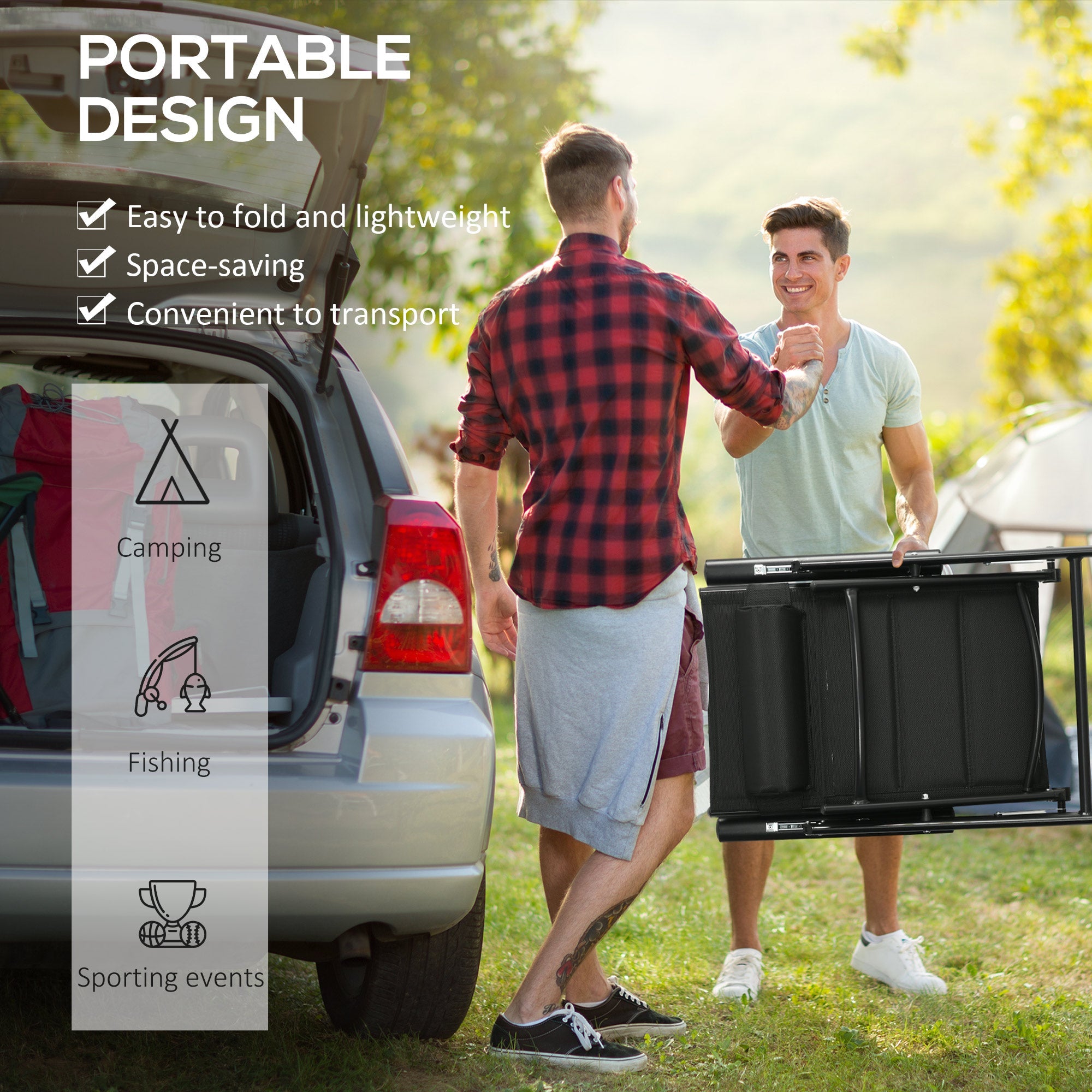 Set 2 Sedie Pieghevoli con Schienale Reclinabile e Poggiatesta 54x67x108 cm in Alluminio e Poliestere Nero