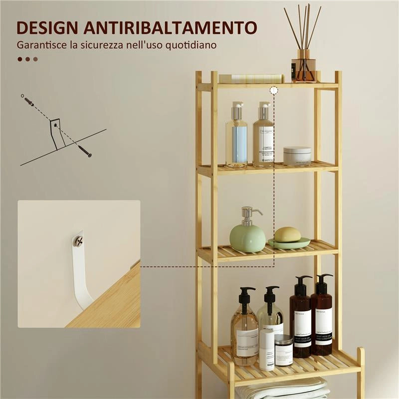 MOBILE SCAFFALE BAGNO A 7 RIPIANI PORTAOGGETTI IN BAMBÙ 44X33X180 CM COLOR LEGNO