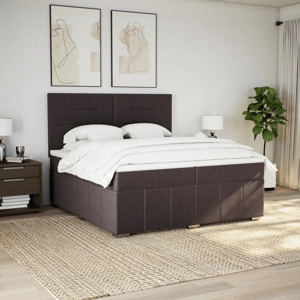 Giroletto a Molle con Materasso Marrone Scuro 200x200cm Tessuto