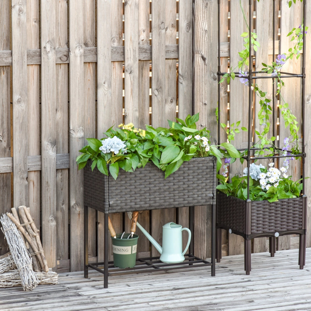 Vaso da fiori con scaffale ¨C zephmum ¨C Polyrattan metallo marrone 70x30x70