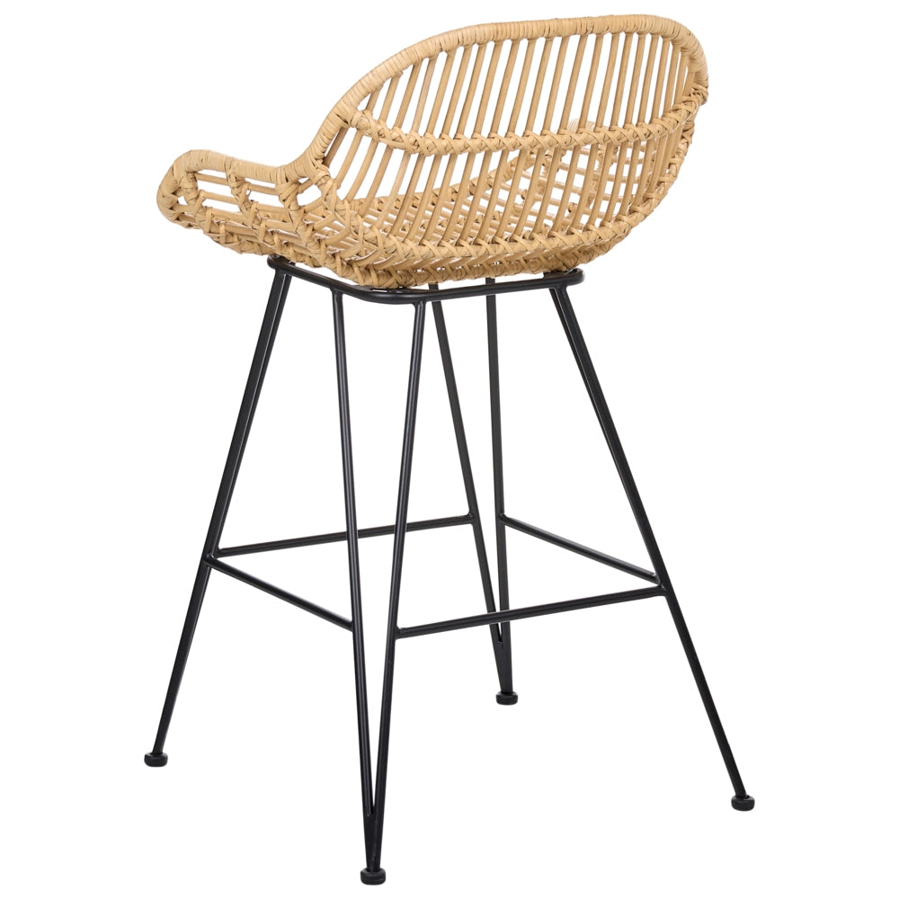 Set di 2 sedie da bar in rattan naturale con struttura in ferro per interni stile boho per sala da pranzo