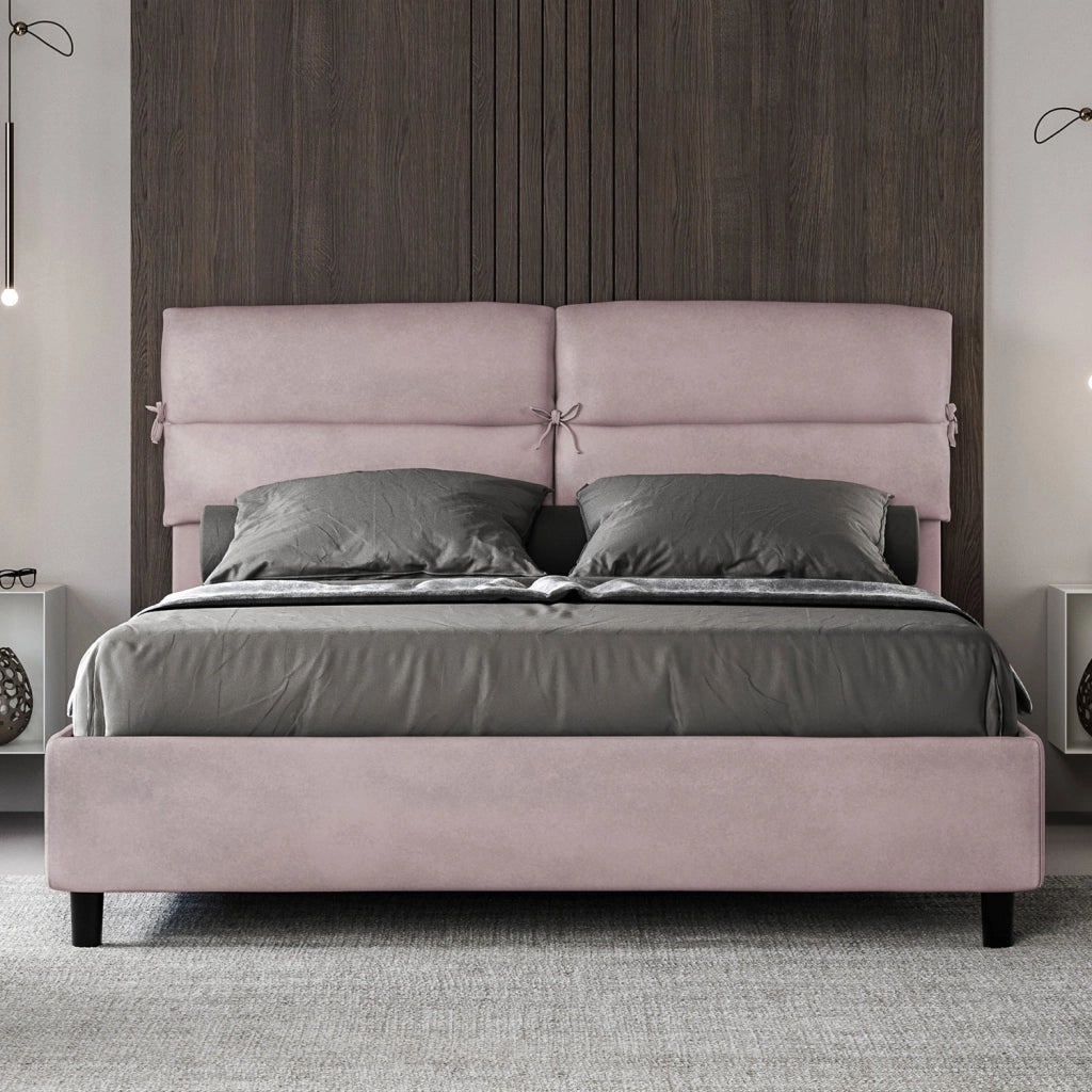BS COM Letto matrimoniale senza rete imbottito 160x200 microfibra glicine