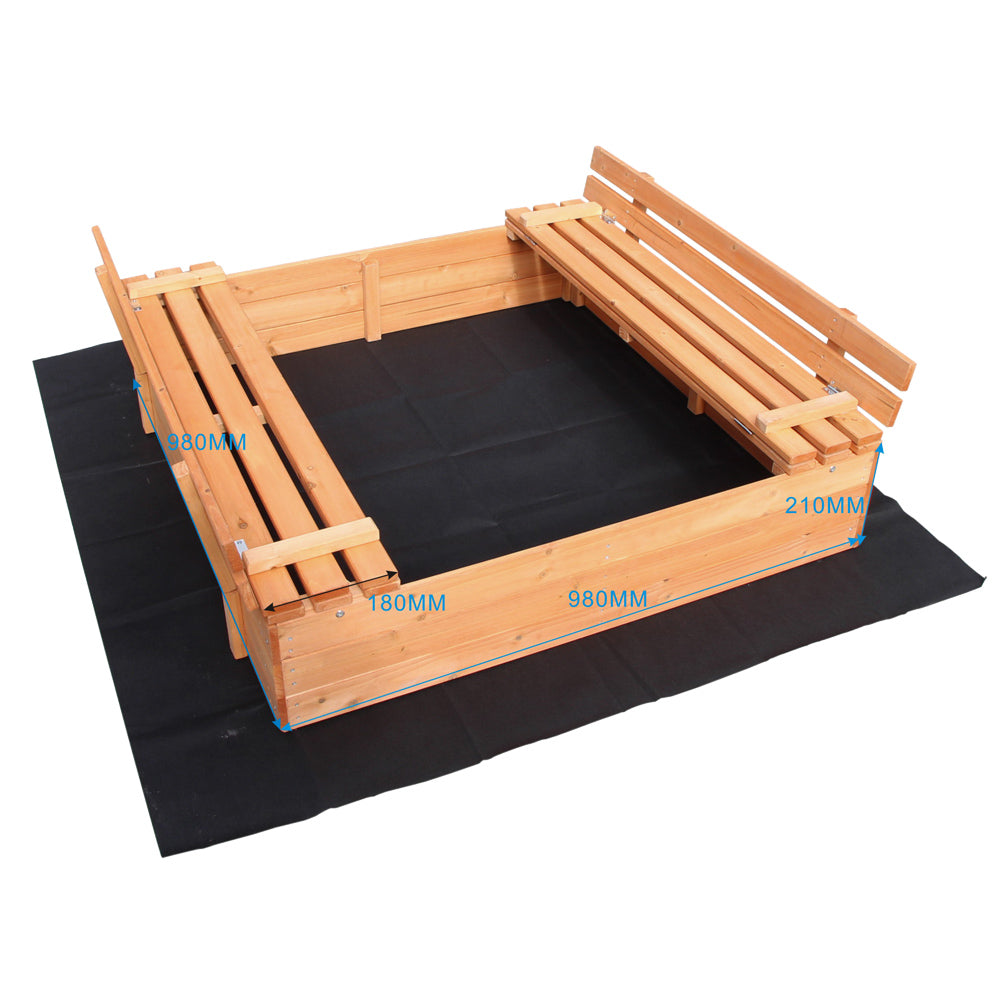 Sabbiera con coperchio ribaltabile 2 panche 98x98x21 cm Legno di abete rosso Base in TNT Sabbionaia