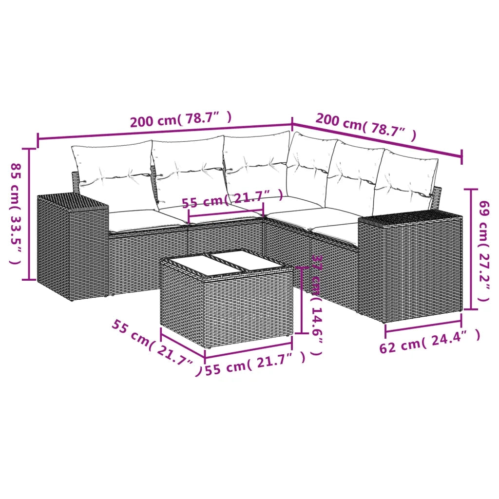 Set Divano da Giardino 6pz con Cuscini Grigio Chiaro Polyrattan