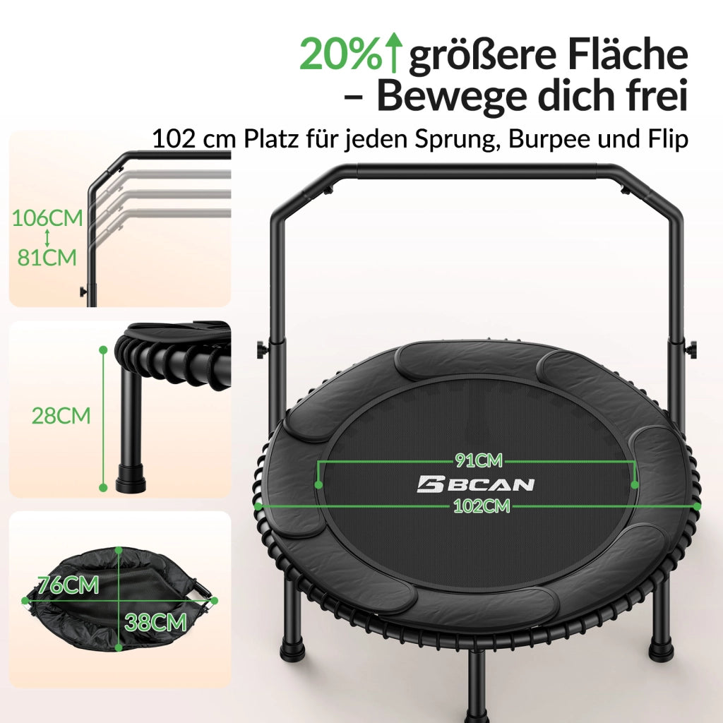 Trampolino Elastico per Adulti 102 cm ¨C Xylo ¨C Capacit¨¤ 204 kg, Impugnatura Regolabile, Fitness Casa
