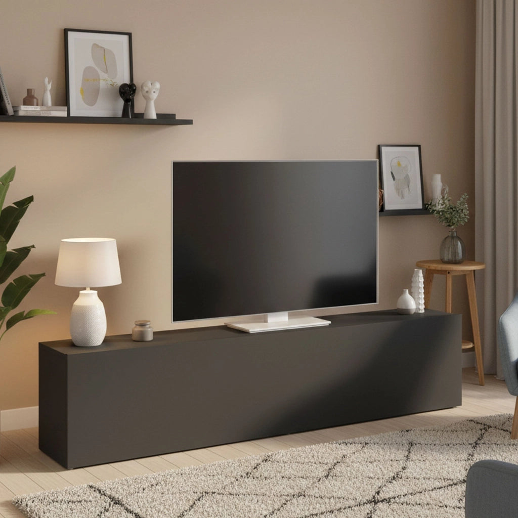 Christian, Mobile Porta tv Apertura a Ribalta Made in Italy, 30x180x40h cm Nero Antracite