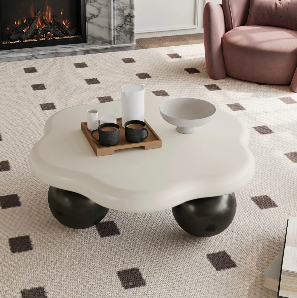 Tavolino da caffè ?80x35 cm con design a nuvola; bordi arrotondati in MDF bianco e nero