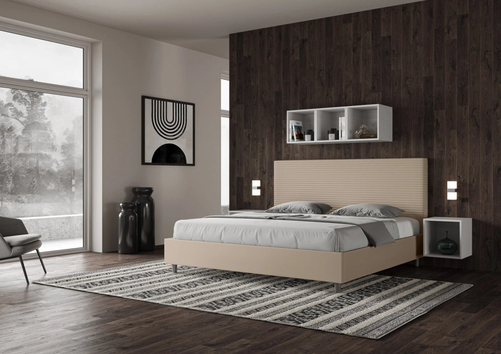 BS COM Letto con rete imbottito 180x190 similpelle tortora