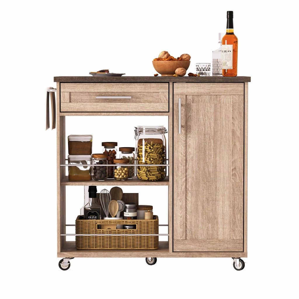 Carrello da cucina con cassetto; mobiletto; 2 ripiani aperti; porta asciugamani e ruote; 90 × 62 × 90 cm