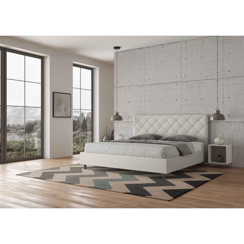 Letto imbottito Matrimoniale 180x200 cm Priya - Bianco,Similpelle,Con rete