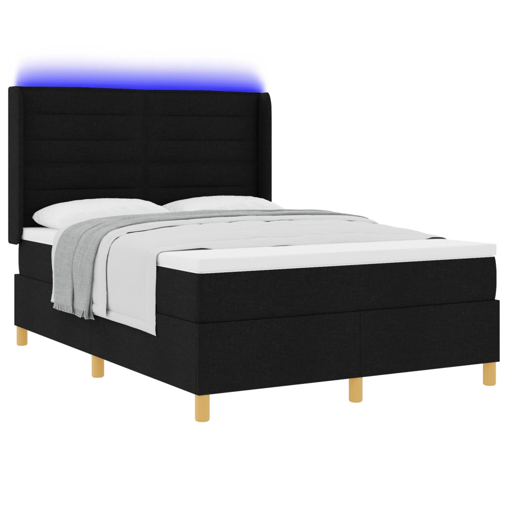 Letto a Box Spring con Materasso e LED Nero 140x190 cm Tessuto