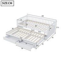 Divano letto-Xylo-90x200 cm-barriera, 2 cassetti, pino bianco