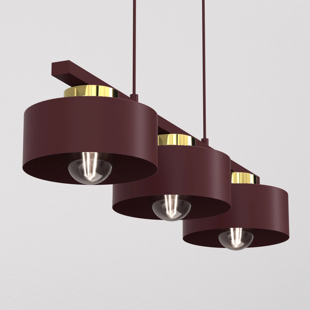Lampada sospesa Marti 3xE27 bordeaux oro Luminex