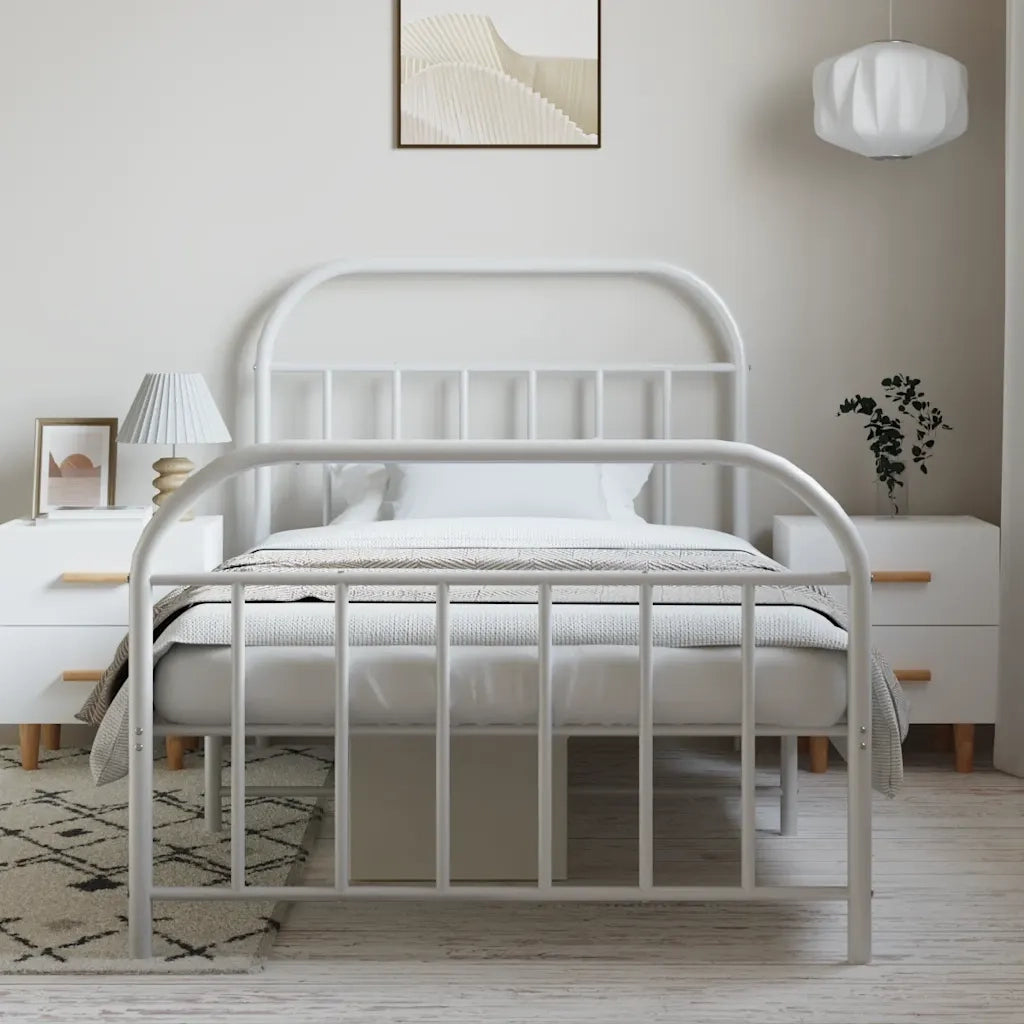 Giroletto con Testiera e Pediera Metallo Bianco 100x190 cm 353696