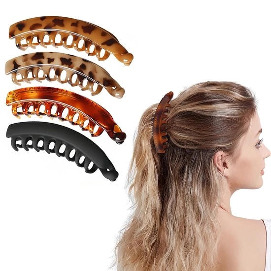 Spille per capelli a forma di banana 4 pezzi - Capocchia per capelli - Ferro per capelli - Klem per coda di cavallo - per ragazze - di alta qualità in plastica - Klem per capelli