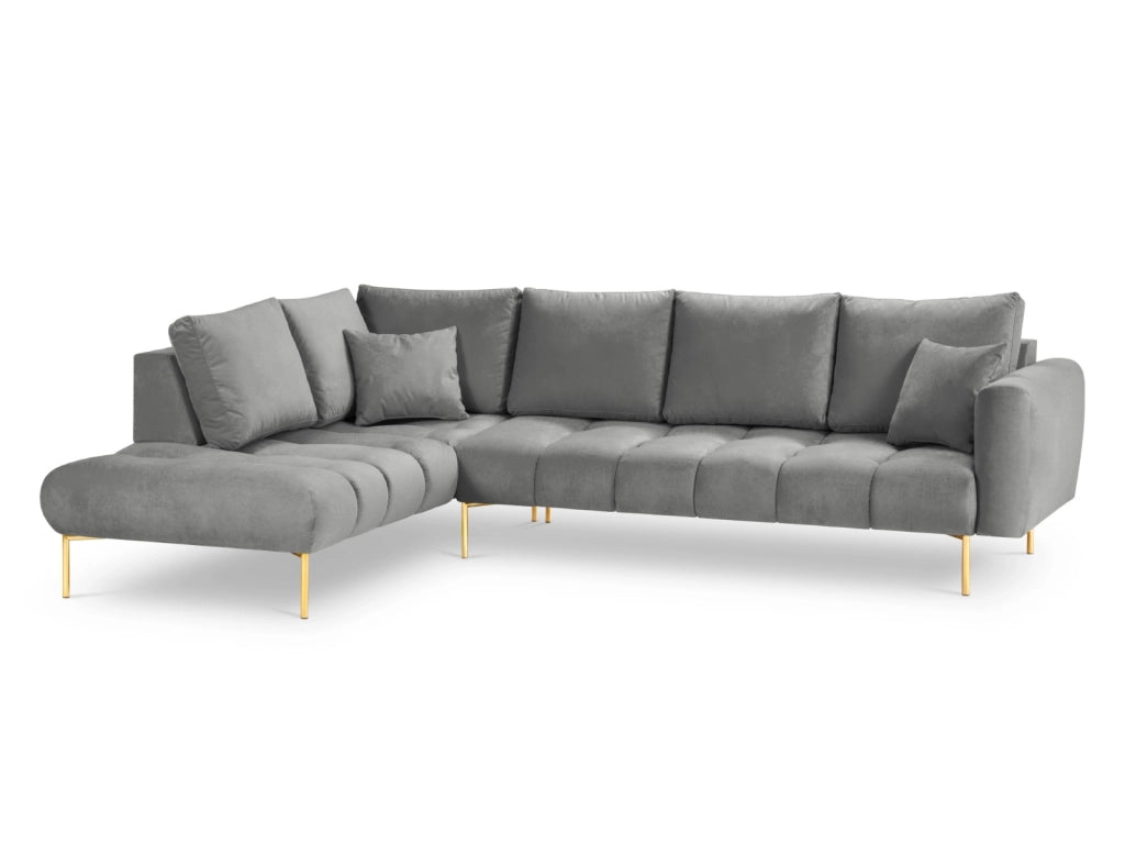 Cosmopolitan Design - Divano angolare sinistro "Hastings" 5 posti in velluto grigio 
