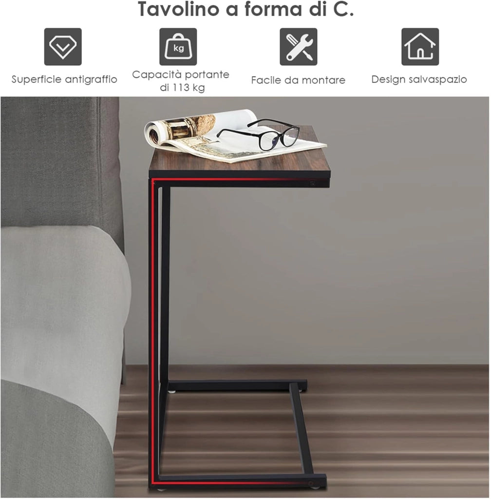 Tavolino Porta PC Laptop Tavolo da caffè in MDF, Ideale per Soggiorno Balcone Studio Giardino,55 x 35 x 65 cm (Marrone)