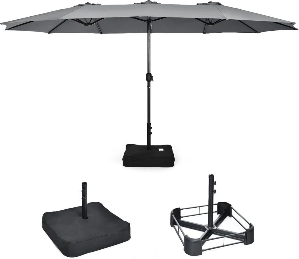 Ombrellone da Giardino Doppio 264x451cm, Ombrellone Rettangolare Anti UV con Manovella e Base, Parasole da Esterno Pieghevole per Balcone, Patio, Piscina, Terrazza, Bar, Cortile